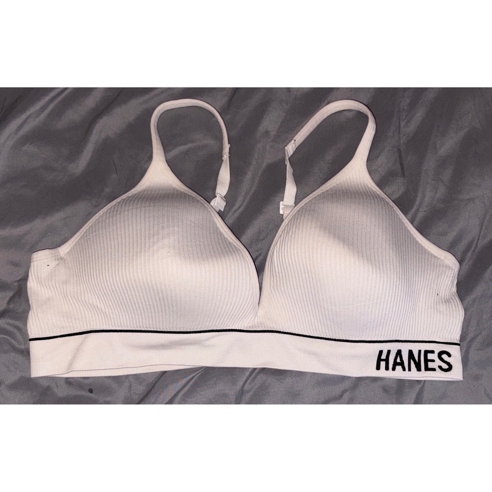 Hanes Women White Ribbed Full Figure Wireless Bra 2XL